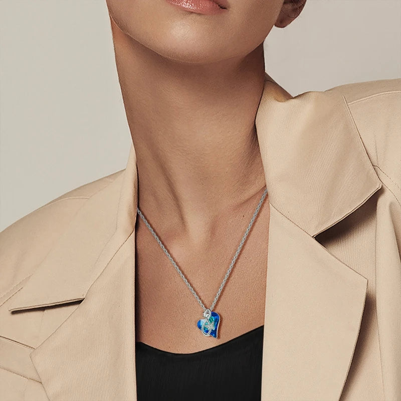 925 Sterling Silver Blue Crystal Heart & Butterfly Necklace - Necklaces