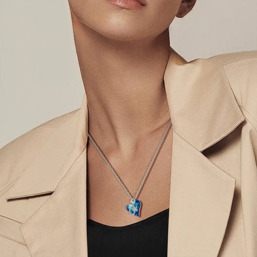 925 Sterling Silver Blue Crystal Heart & Butterfly Necklace Necklaces