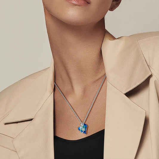 925 Sterling Silver Blue Crystal Heart & Butterfly Necklace - Necklaces