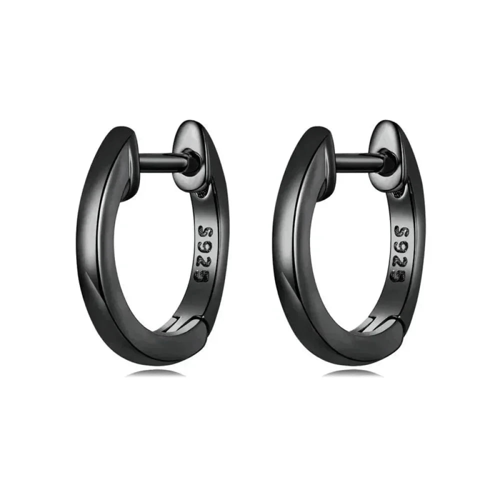 Genuine Sterling Silver Hoop Earrings - Elegant Rose Gold Color - Women’s Fashion jewellery SCE808 - Black