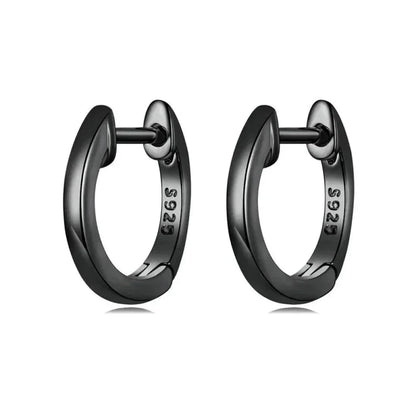 Genuine Sterling Silver Hoop Earrings - Elegant Rose Gold Color - Women’s Fashion jewellery SCE808 - Black
