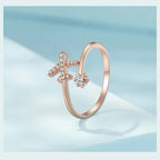 Genuine 925 Sterling Silver Flying Plane Open Adjustable Ring With Clear Cz Fine Jewelry Rings