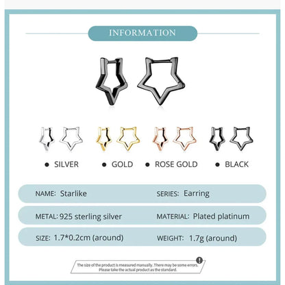 925 Sterling Silver Starlike Earrings - Minimalist Star Shape Ear Buckle for Women - Fashion jewellery SCE1136 - Hoop