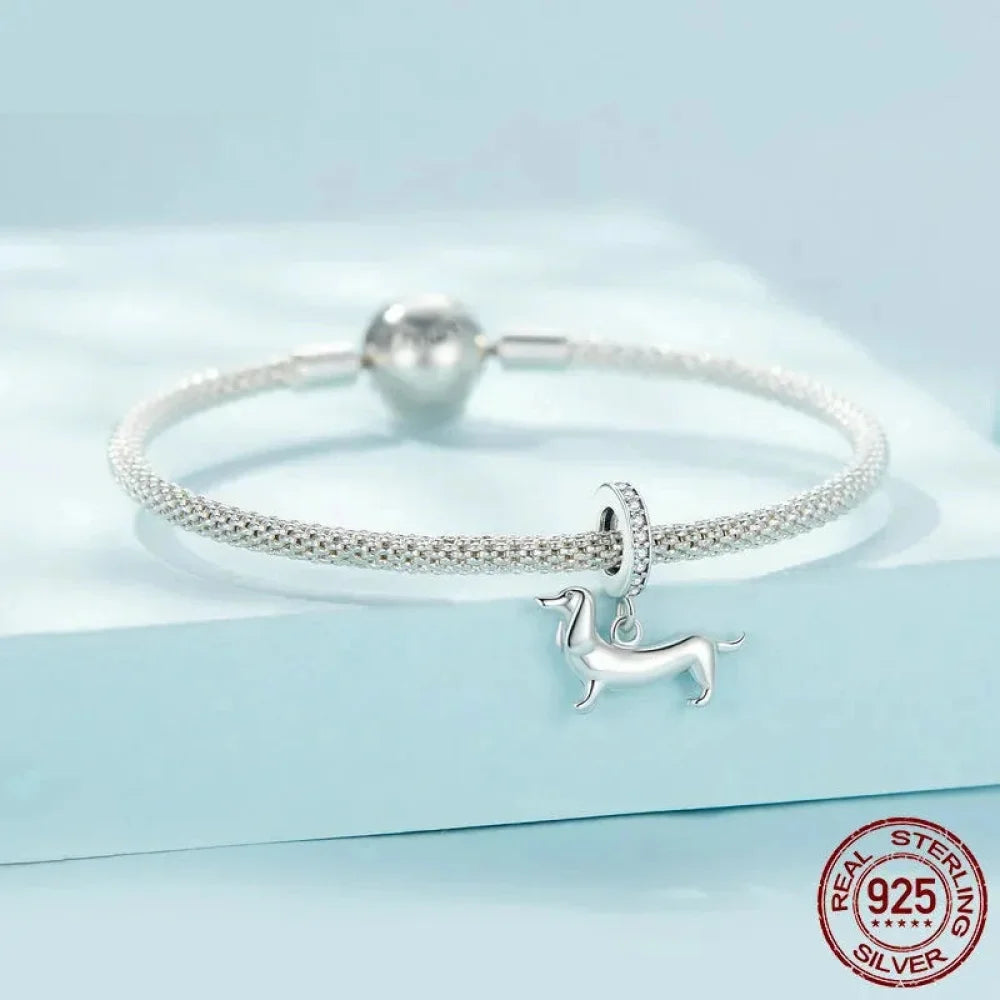 Genuine 925 Sterling Silver Pet Dog Charm for Bracelet - Poodle Dachshund Pendant - Charms