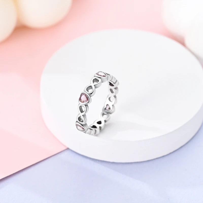 Endless Love 925 Sterling Silver Infinity Heart Ring with Pink Cubic Zirconia - Rings