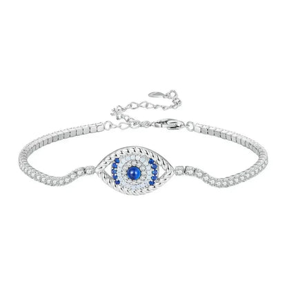 Genuine 925 Sterling Silver Luxury Evil Eye Tennis Bracelet - Blue Cubic Zircon Crystal Accent jewellery SCB002