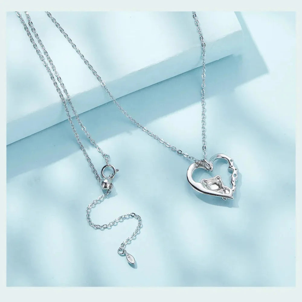 925 Sterling Silver Baby Panda Crystal Necklace | Enamel Cute Animal Charm Chain Link | Women’s Gift - 17.71’’ SCN453