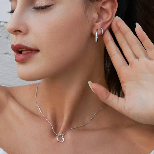 Genuine 925 Sterling Silver The Shape of Love Chain Necklace for Women - Fine jewellery 18.11’’ Collar - Necklaces