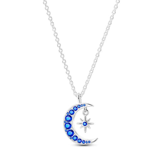 Celestial Charm Sterling Silver Moon And Star Pendant Necklace - Necklaces
