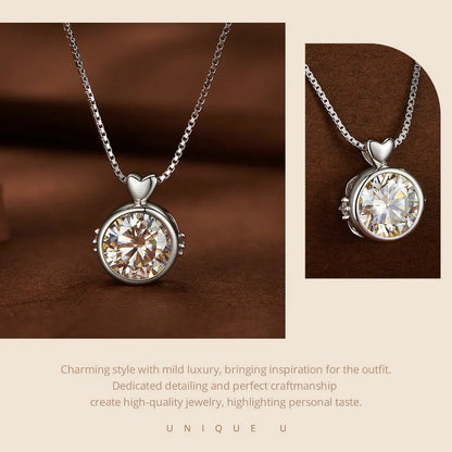 Timeless Elegance: 1.0 Carat Moissanite Sterling Silver Little Heart Chain Pendant Necklace - Necklaces