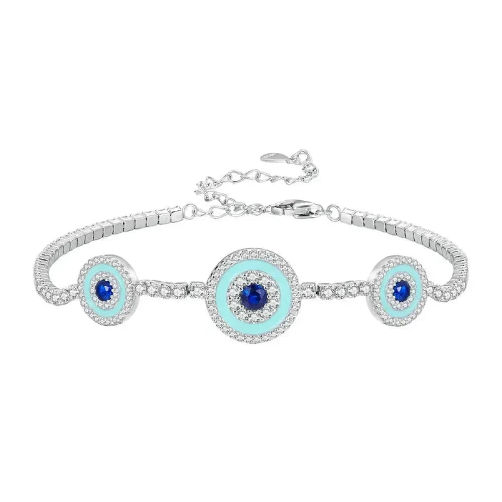 Genuine 925 Sterling Silver Luxury Evil Eye Tennis Bracelet - Blue Cubic Zircon Crystal Accent jewellery SCB002 - Light