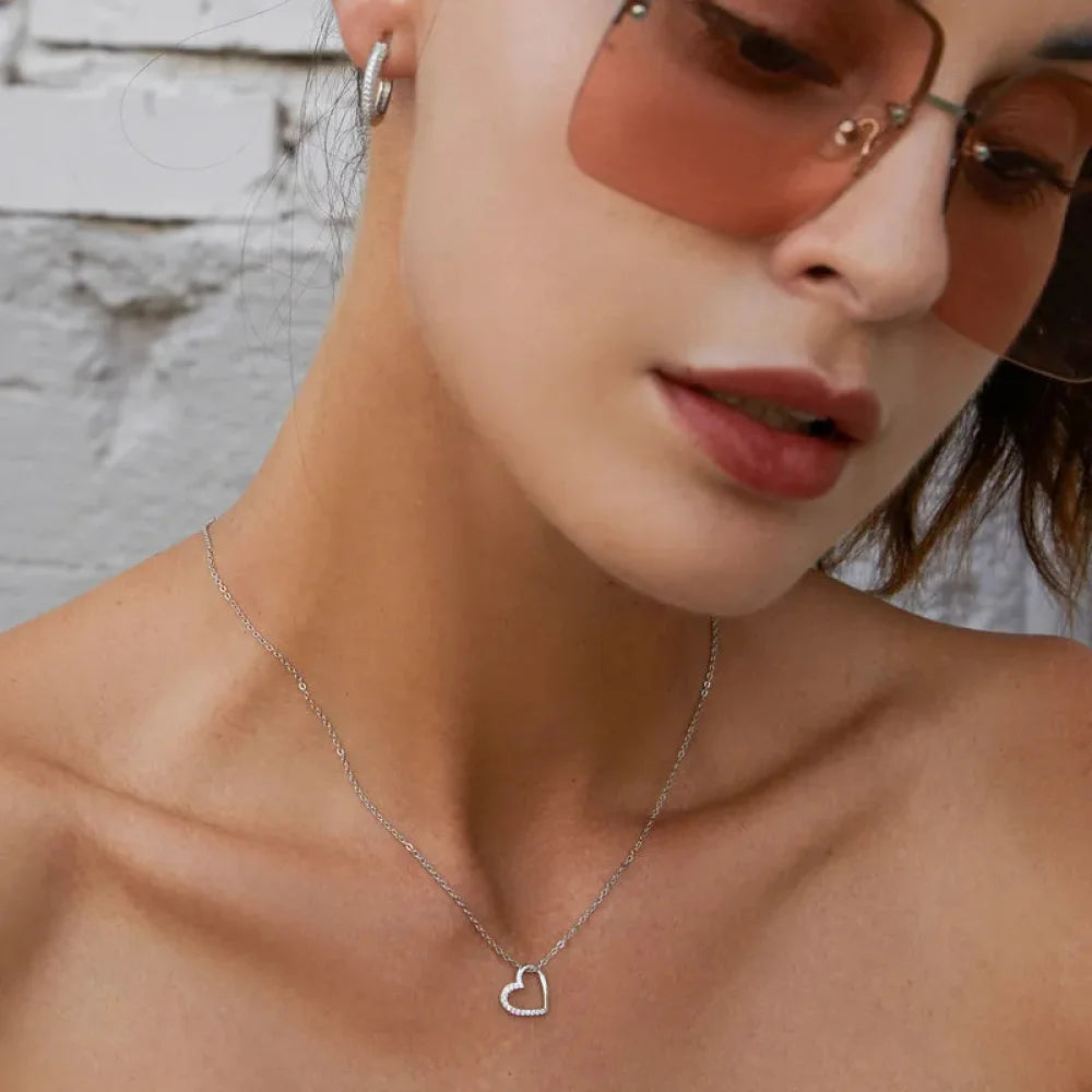 Genuine 925 Sterling Silver The Shape of Love Chain Necklace for Women - Fine jewellery 18.11’’ Collar - Necklaces