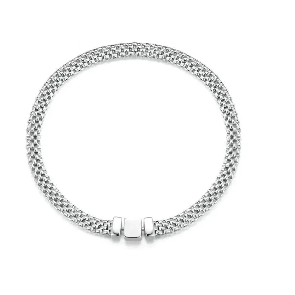 925 Sterling Silver Classic Square Buckle Bracelet Retro Braided Chain Link for Women Platinum Plated Fine jewellery