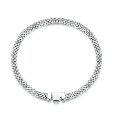925 Sterling Silver Classic Square Buckle Bracelet Retro Braided Chain Link for Women Platinum Plated Fine jewellery