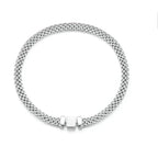 925 Sterling Silver Classic Square Buckle Bracelet Retro Braided Chain Link For Women Platinum Plated Fine Jewelry 17Cm