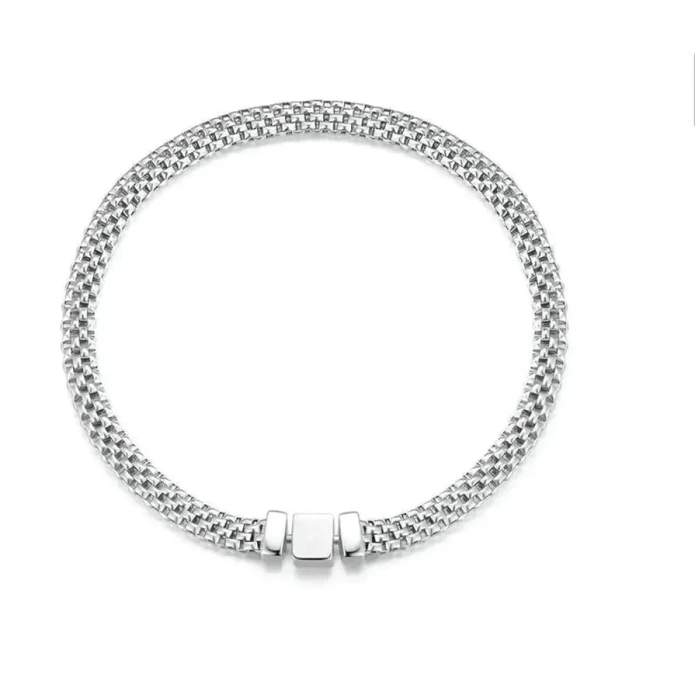 925 Sterling Silver Classic Square Buckle Bracelet Retro Braided Chain Link for Women Platinum Plated Fine jewellery