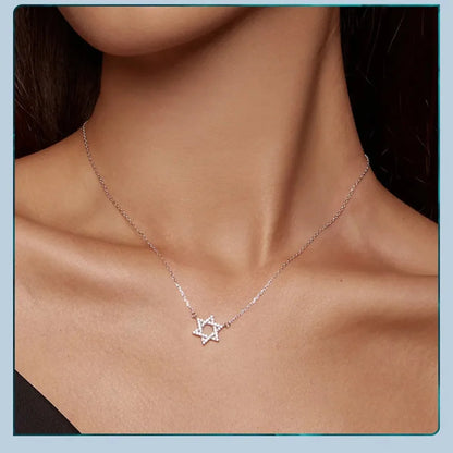 925 Sterling Silver Hexagonal Star Pendant Necklace - CZ Pave Setting - Fine jewellery BSN290 - Necklaces