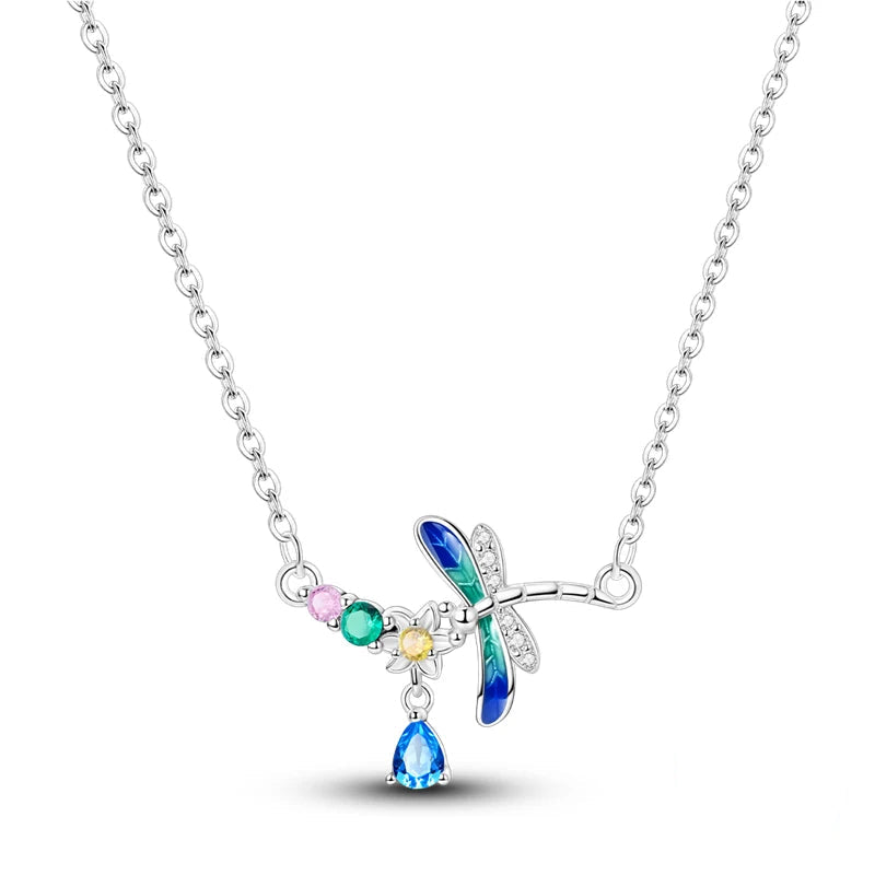 925 Sterling Silver Mystical Dragonfly Crystal Necklace - Necklaces