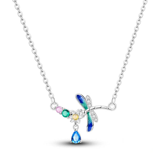 925 Sterling Silver Mystical Dragonfly Crystal Necklace - Necklaces