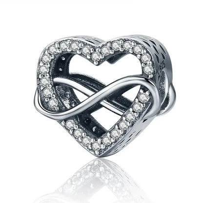 925 Sterling Silver Clear 5A Crystal Collection Family Heart Cross Charm Beads for Bracelet & Necklace Pendant - Scc432