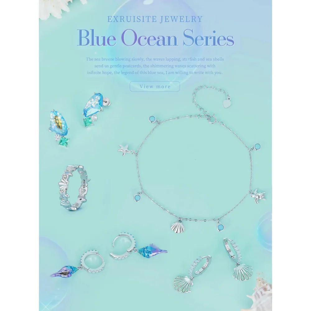 925 Sterling Silver Seastar and Shell Pendant Anklet | Simple Chain Foot jewellery for Women | Platinum Plated Summer
