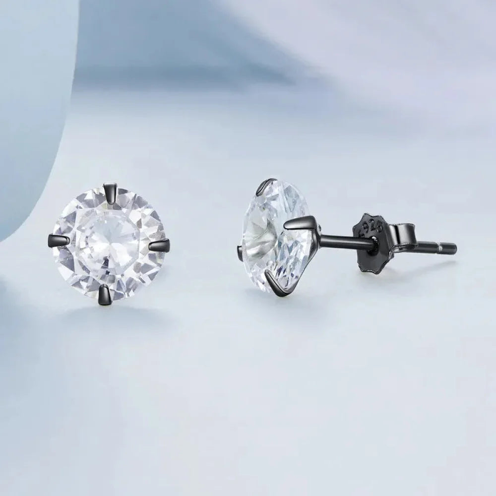 CZ Stud Earrings - 925 Sterling Silver Platinum Plated - Round Cubic Zirconia Hypoallergenic 4mm 5mm 6mm 7mm BSE166