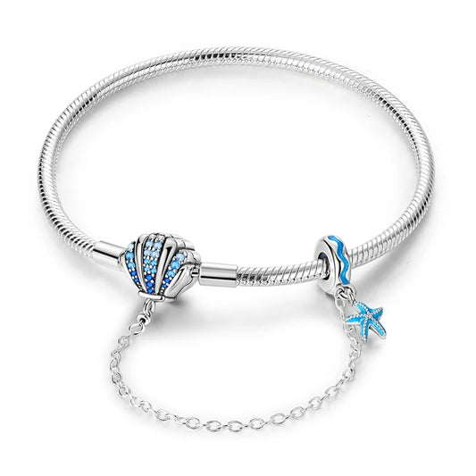 Coastal Sterling Silver Charm Bracelet With Sparkling Seashell - Bracelets