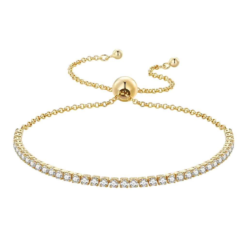 14K Gold Plated CZ Tennis Bracelet | Adjustable 925 Sterling Silver Slider for Women | Wedding jewellery Gift