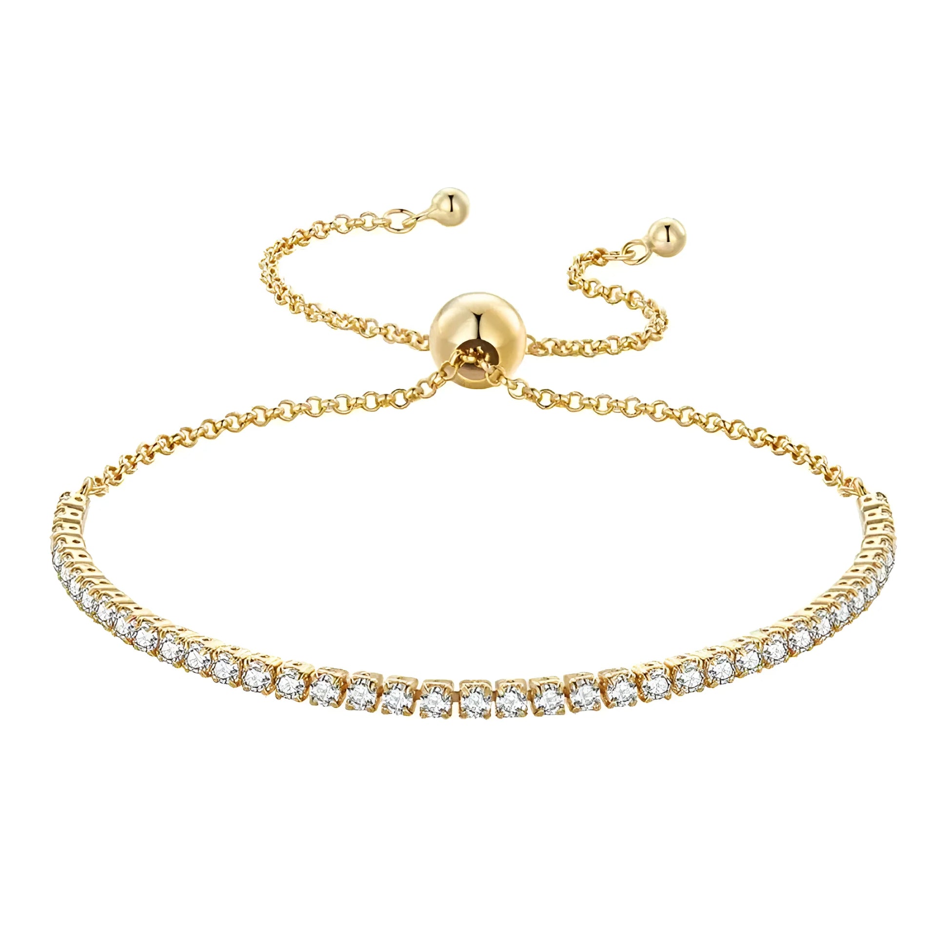 14K Gold Plated CZ Tennis Bracelet | Adjustable 925 Sterling Silver Slider for Women | Wedding jewellery Gift