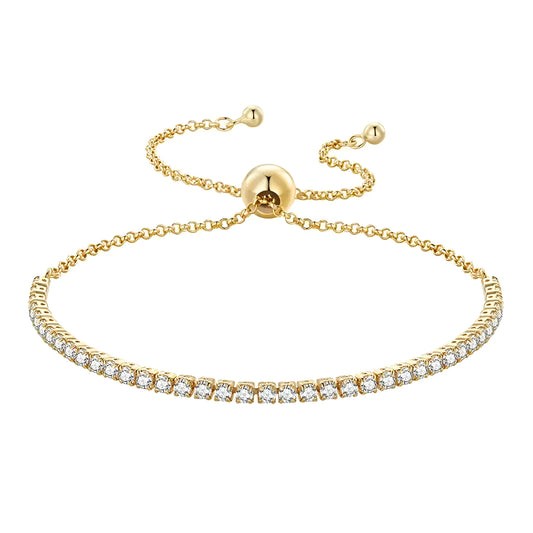 14K Gold Plated CZ Tennis Bracelet | Adjustable 925 Sterling Silver Slider for Women | Wedding jewellery Gift