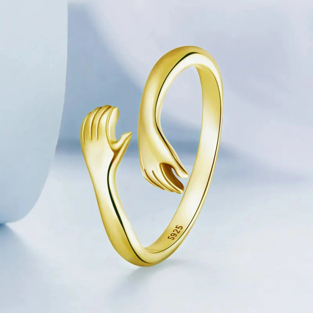 925 Sterling Silver Hug Warmth and Love Hand Adjustable Ring for Women - His Big Loving Hugs in 3 Colors - Rings