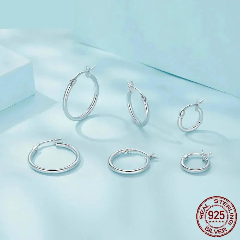 14K White Gold-Plated 925 Sterling Silver Hoop Earrings - Stylish and Hypoallergenic jewellery for Women
