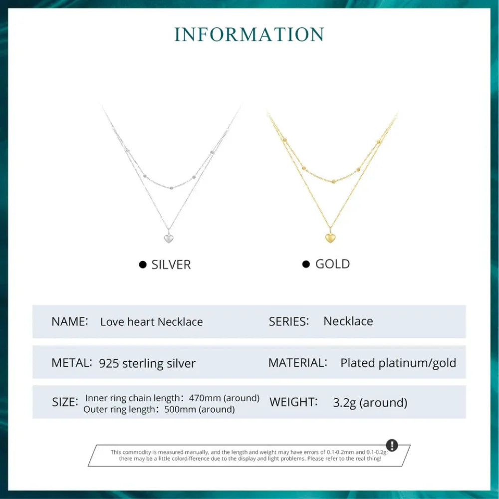 925 Sterling Silver Heart Pendant Necklace - Elegant Double Layer Choker for Women - BSN168 - Necklaces