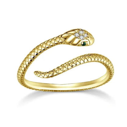 925 Sterling Silver Adjustable Snake Ring with Green Zircon - Fashion jewellery in 4 Colors - Gold - Rings