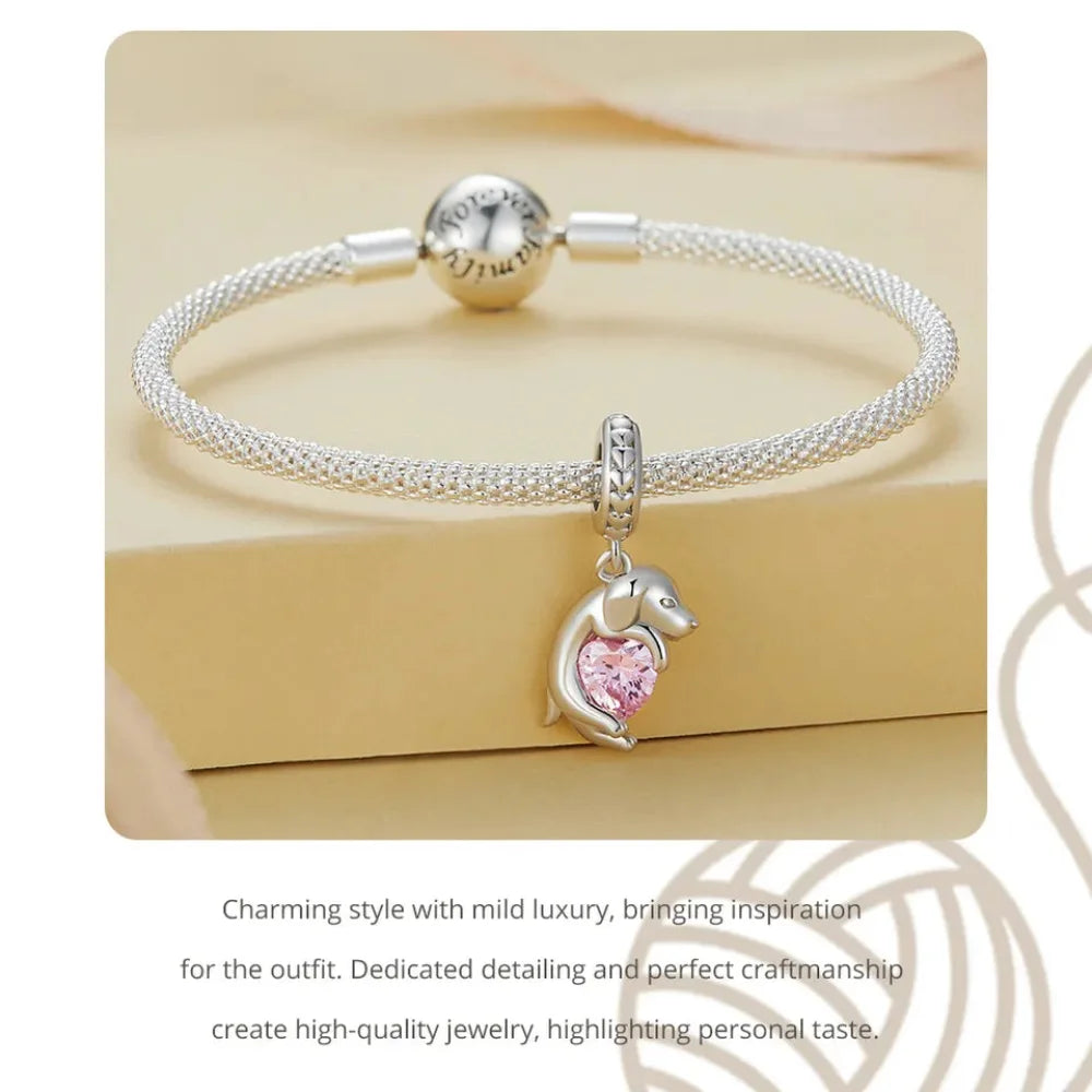 Genuine 925 Sterling Silver Pet Dog Charm for Bracelet - Poodle Dachshund Pendant - Charms