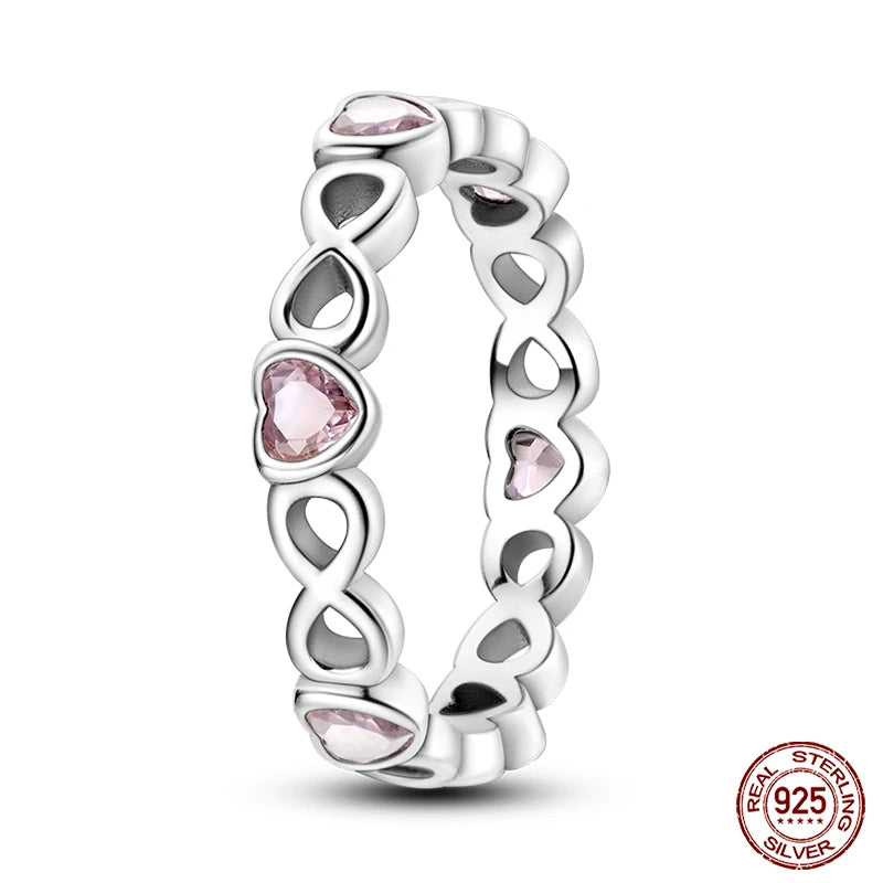 Endless Love 925 Sterling Silver Infinity Heart Ring with Pink Cubic Zirconia - 8 - Rings