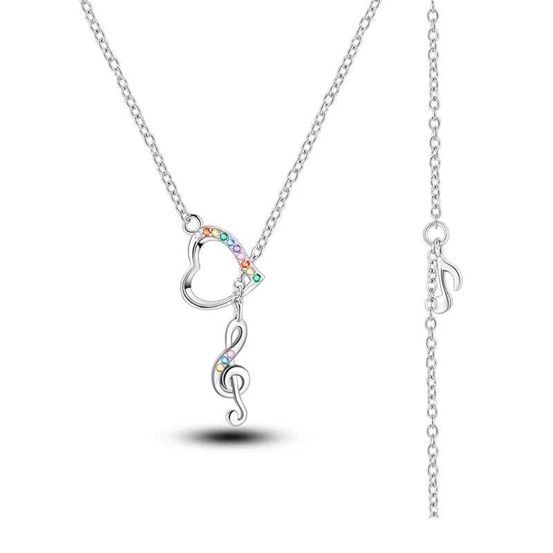Melody of Love Sterling Silver Music Note Heart Pendant Necklace Necklaces