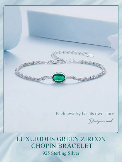 Elegant Green Zircon Chopin Sterling Silver Bracelet - Bracelets