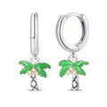 Tropical Paradise Palm Tree Sterling Silver Hoop Earrings Drop