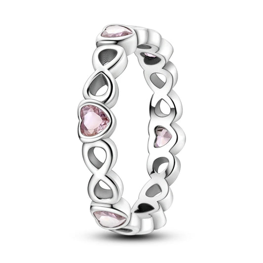 Endless Love 925 Sterling Silver Infinity Heart Ring with Pink Cubic Zirconia - Rings