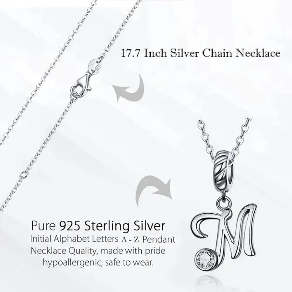 Chic and Timeless 925 Sterling Silver Initial Pendant Necklace | Platinum Plated Vintage Letter A to Z | Women’s Fine