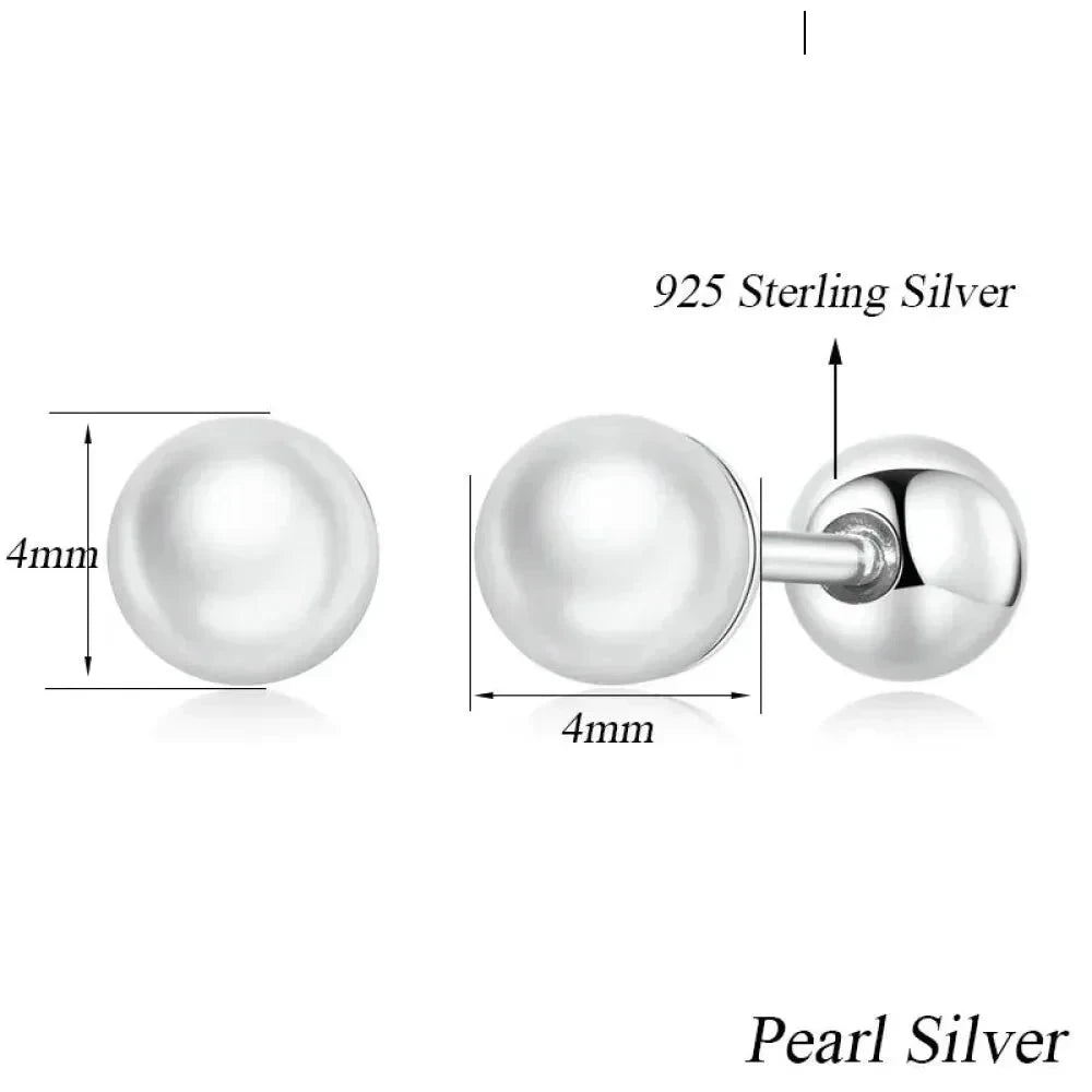 Charm And Elegance: 925 Sterling Silver Pearl Beads Screw Stud Earrings 4Mm Sliver