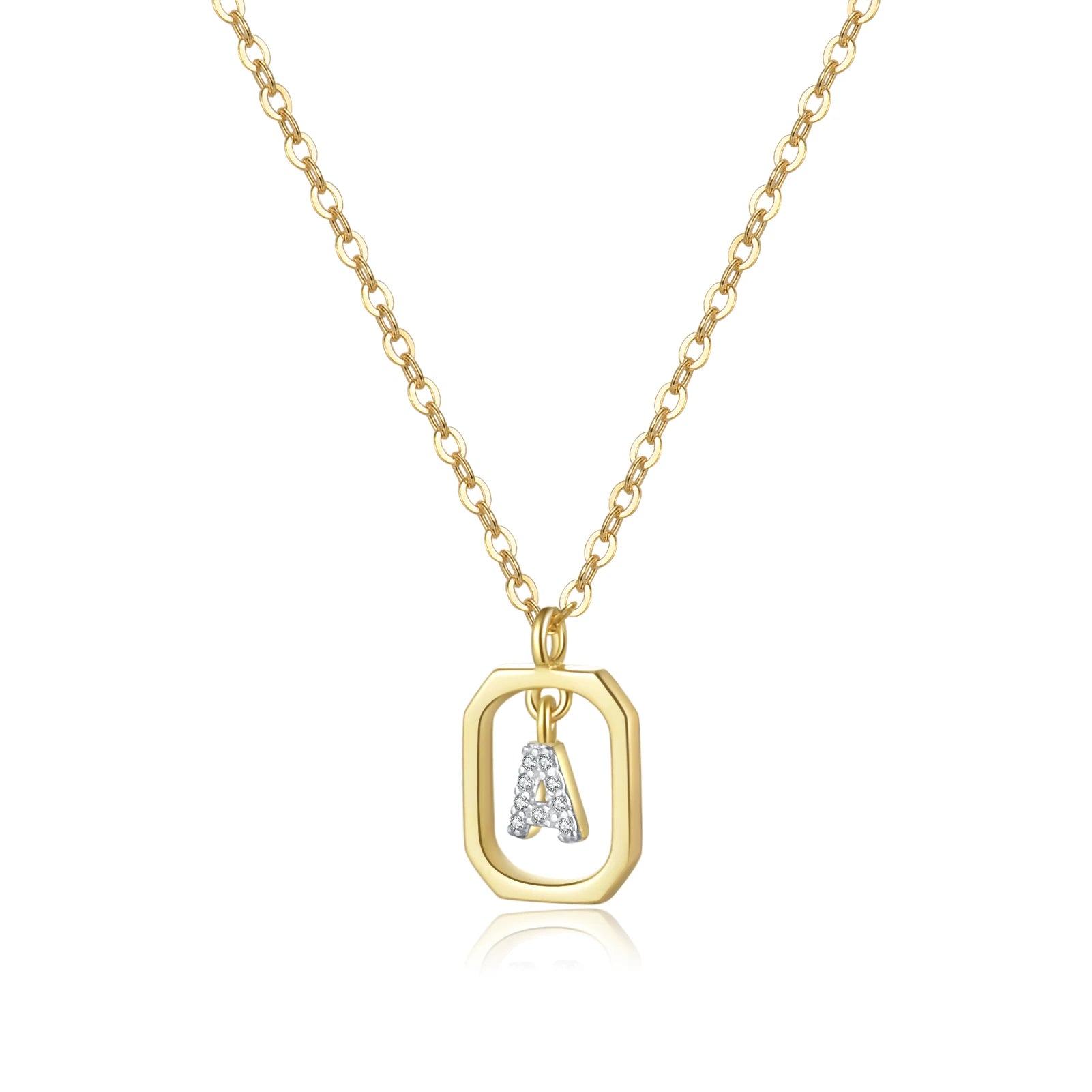 Personalized Initial Sterling Silver Pendant Necklace - Gold A - Necklaces