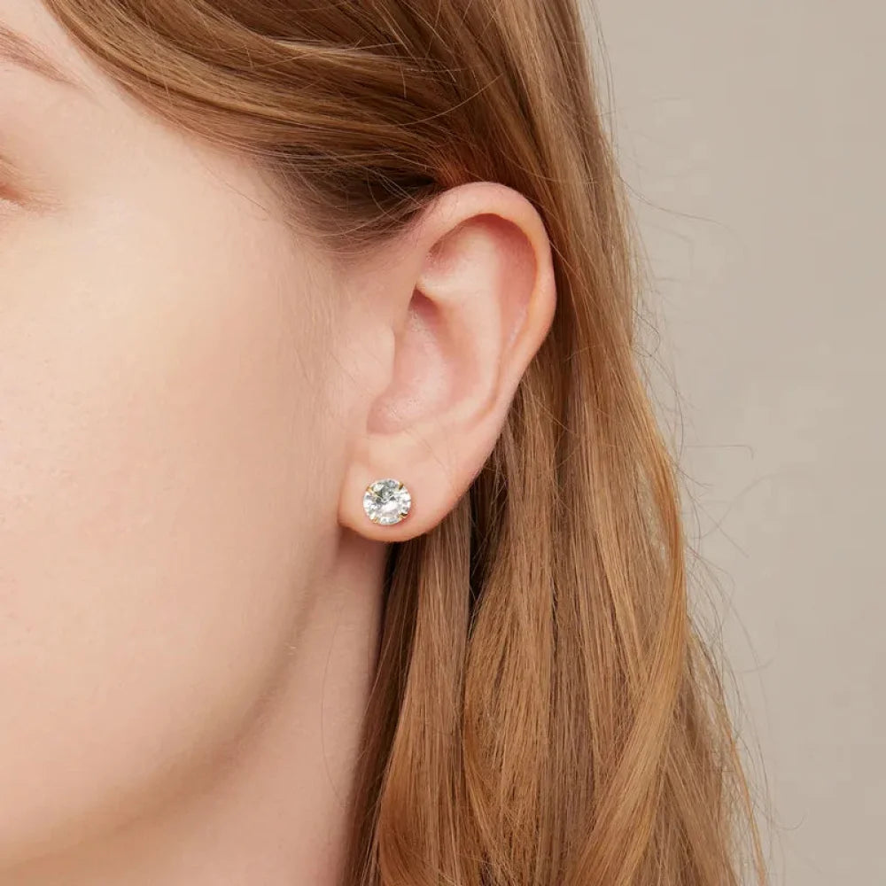 CZ Stud Earrings - 925 Sterling Silver Platinum Plated - Round Cubic Zirconia Hypoallergenic 4mm 5mm 6mm 7mm BSE166