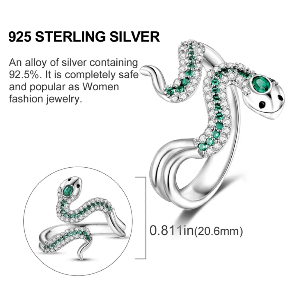 Uncoil Enchantment: Green Snake Ring with Shimmering Zirconia - Rings