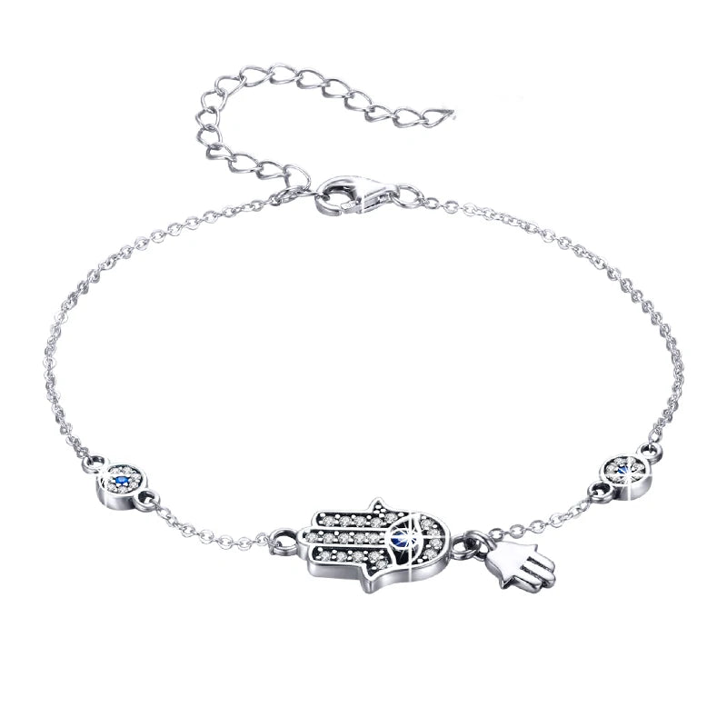 Protective Sterling Silver Lobster Clasp Blue Evil Eye Charm Bracelet - Bracelets