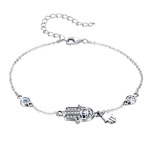 Protective Sterling Silver Lobster Clasp Blue Evil Eye Charm Bracelet - Bracelets