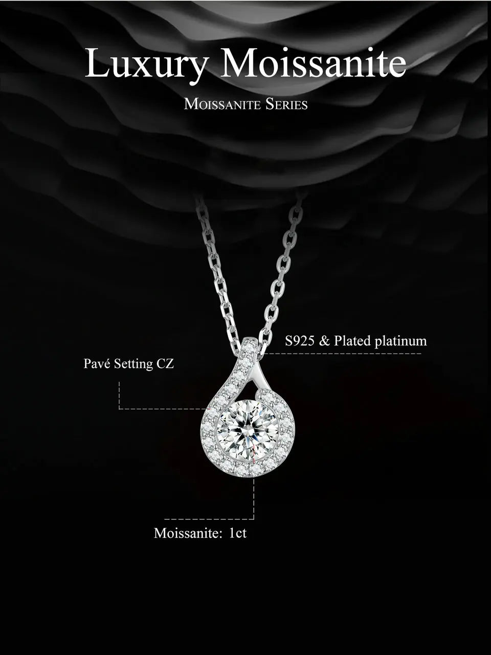 Dazzling 1ct Moissanite Sterling Silver Pendant Necklace - Necklaces