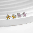 925 Sterling Silver Colorful Enamel Flower Stud Earrings Minimalist & Cute