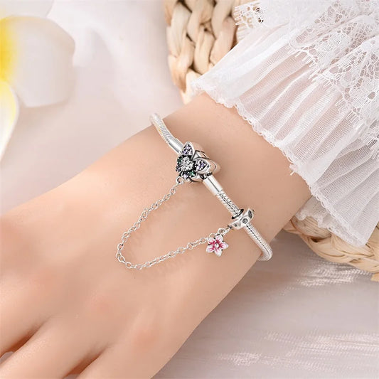 Ethereal Butterfly Sterling Silver Charm Bracelet With Safety Chain - Bracelets